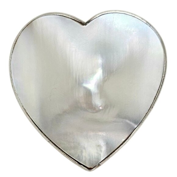 Sterling Silver Heart Blister Pearl Pendant Brooch - Picture 1 of 9
